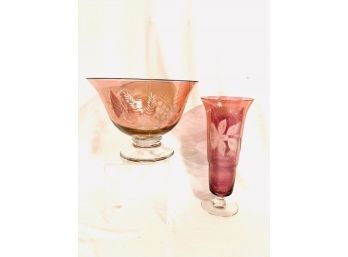 2 Vintage Cranberry Flash Decorative Vases