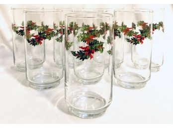 Set Of Vintage Libbey Glass Co. Christmas Holiday Themed Tumblers  (8ct)