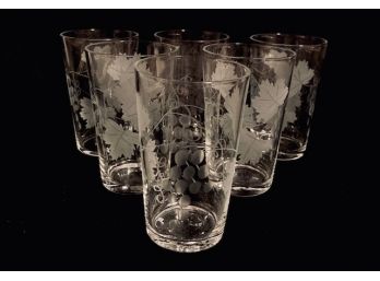 Set Of Vintage Etched Juice Glasses (6ct)