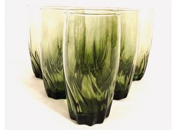 Army Green Glass Tumblers With Swirl Base Design (6ct)