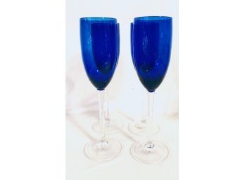 Cobalt Blue Champagne Flutes With Clear Stems (4ct)