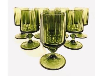 8 Vintage Avocado Green Mid Century Pedestal Glasses