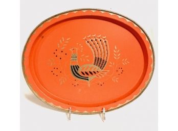 Vintage Mid Century Oval Peacock Tin Tray