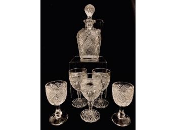 Vintage Pressed Glass Decanter & Cordrials