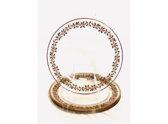 Set Of Vintage Arcoroc France Holly Garland Glass Plates (4ct)