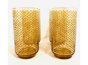 Seeing Spots! Vintage Amber Glass Textured Tumblers From Libbey Glass Co. (4ct)