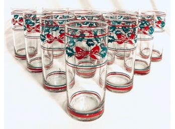 Set Of Vintage Bows And Holly Berries Holiday Tumblers (12ct)