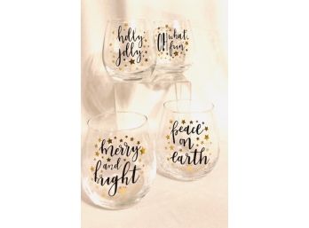 Set Of Festive Stemless Wine Glasses (4ct)