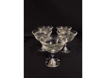 Five Vintage Pressed Glass Champagne Glasses With Silver Tone Stem