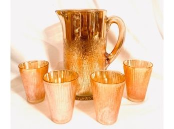 Vintage MCM Jeanette Glass Pitcher And Tumbler Set