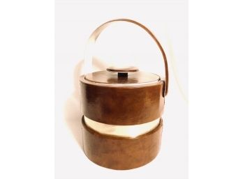 Vintage Faux Leather And Gold Tone Ice Bucket