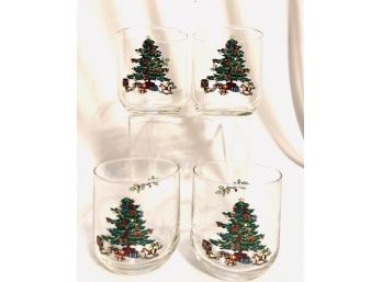 Set Of Vintage Noel Pattern Old Fashion Glasses (4ct)