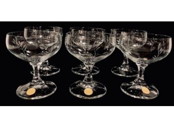 Set Of Exquisite Vintage Etched Crystal Champagne Glasses - West Germany