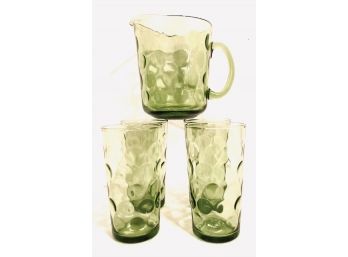 Vintage Mid Century Avocado Green Glass Beverage Set (5ct)