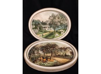 Set Of Tin Trays 'The American Homestead' -  Currier And Ives