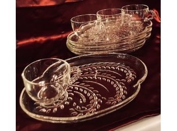 Set Of Vintage Crystal Glass Hostess Snack Sets (Service For 4)