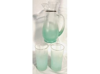 Vintage Mid Century Blendo Pitcher With Tumblers By West Virginia Glass (3pcs)