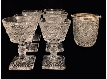 Vintage Avon Clear & Diamond Point Cape Cod Goblets & Ice Bucket (7pcs)