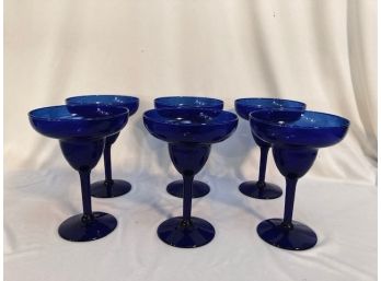 Set Of Six Deep Cobalt Blue Margarita Glasses