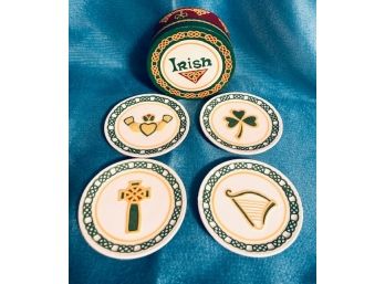 Set Of Unique Ceramic Irish Themed Coasters (4ct)