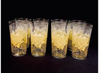 Eight Fantastic Vibrant Vintage Yellow Rose Tumblers