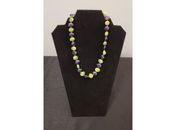 Vintage Green And Purple Faceted Glass Bead Necklace