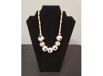 Vintage Blue And White Painted Ceramic Bead Necklace