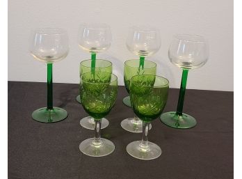 8 Stem Glasses, 2 Different Sizes W Green Accents