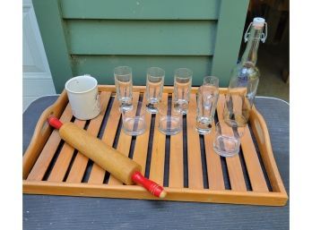 Wood Tray And Glassware