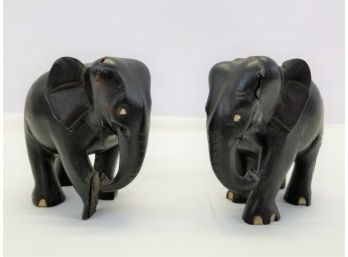Two Black Wood Carved Elephants