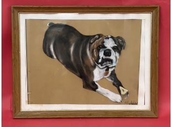 Vintage Signed Pastel Of A Bulldog