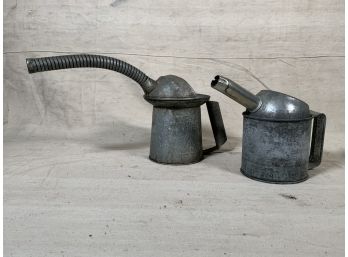 Vintage Vintage Old Gas Station One Quart Galvanized Oil Can Filler With Flexible Spout And Small Can