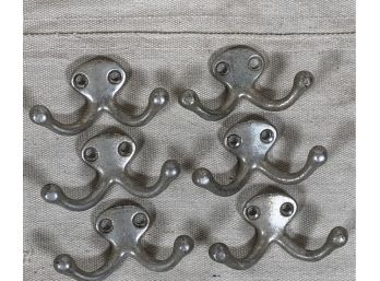 Vintage Lot Of Six Double Coat Hooks