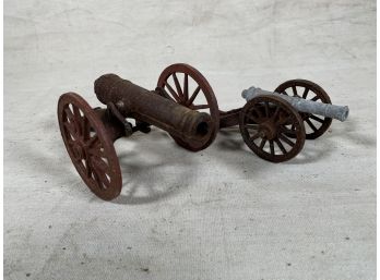 Vintage Pair Of Small Metal Cannons