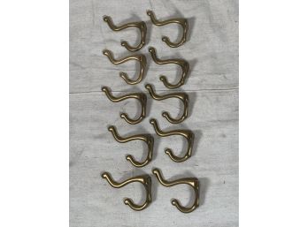 Vintage Lot Of Ten Brass Coat Hooks