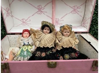 Vintage Dolls In Pink Carrying Case