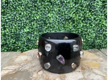 Beautiful Artisan Black Bakelite Style Bangle