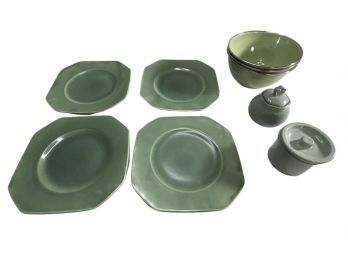 Pottery Barn Metal Bowls And Green Dishes