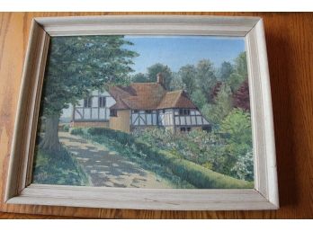 Monica Gibson Oil Painting Canvas Framed English Farmhouse Cottage Sussex