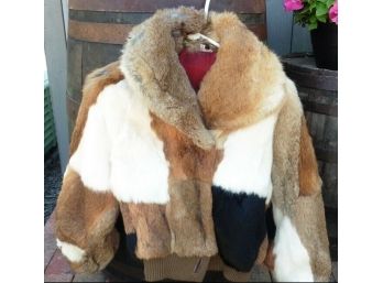 Vintage Rabbit Fur Multi Color Bomber Jacket Button Sz S Korea