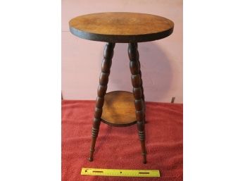 Wooden End Table Plant Stand Round Top Vintage Hand Turned Legs Antique 21.5'