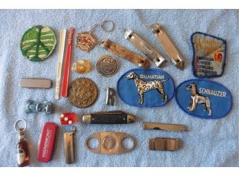 Lot Of Collectible Items (Pocket Knives, Patches, Bottle Openers, Keychain )