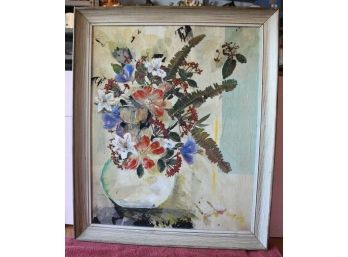 Kay Day Oil Painting Magnolia Framed Pressed Real Flowers Dried Fern In Vase Art