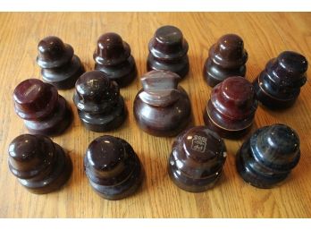 Glazed Porcelain Insulator Lot Of 13 Brown Telephone Pole Power Vintage PP Locke