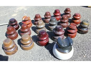 Glazed Porcelain Insulator Lot Of 19 Brown Telephone Pole Power Line Mix Vintage