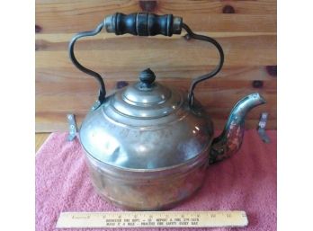 XL Vintage ROME Nickle Plate Copper Teapot Wooden Handle Kettle Teapot