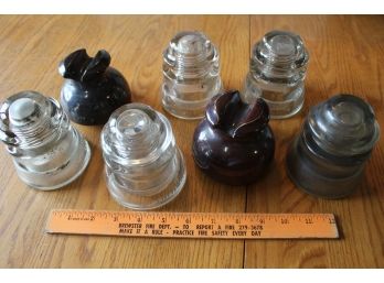 7 Glass Insulator Lot Telephone Electric Power Line Whitall Tatum #1 Locke Brown