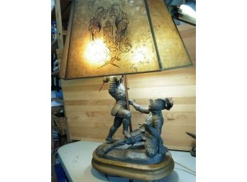 Vintage Lamp Spelter Knights Copper Brass Warriors Soldiers Roman Armor With Metal Lamp Shade