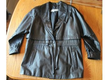 Women's Traditional Trends Black Leather Button Belted Coat Jacket Size M