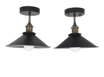 Pair Of Matte Black Industrial Style Light Fixtures